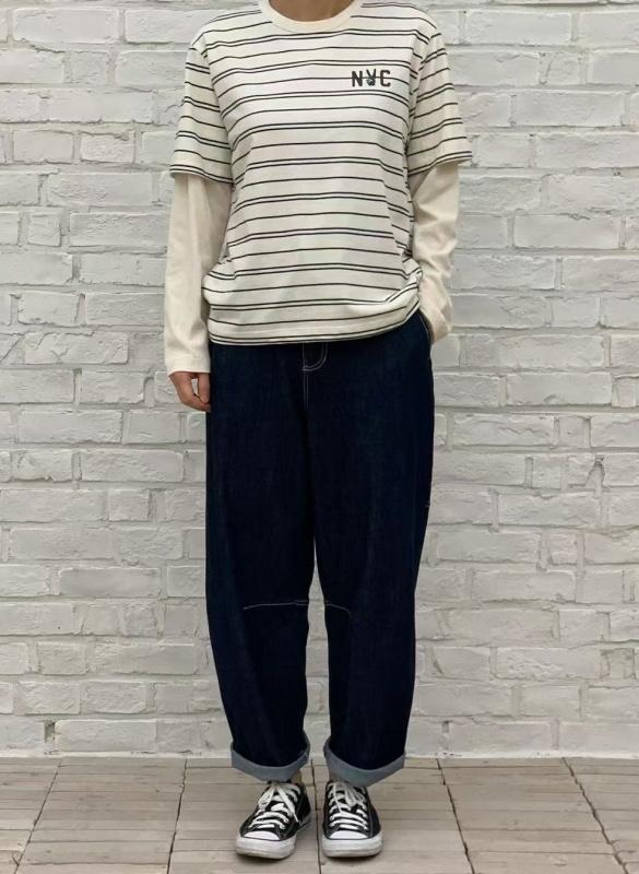韓 褲管剪接小寬褲 3色 size