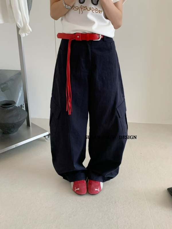 韓 附腰帶圓弧口袋寬褲 2色 size