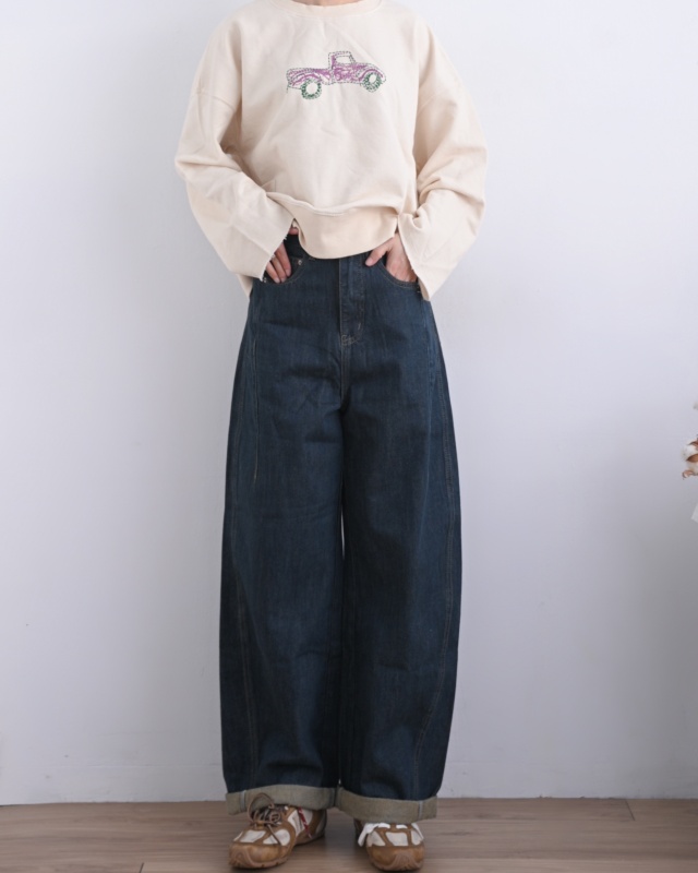 韓 附腰帶復古刷色牛仔褲 size