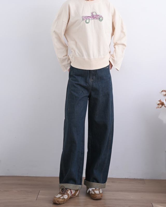 韓 附腰帶復古刷色牛仔褲 size