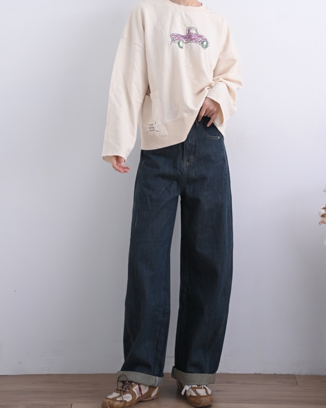 韓 附腰帶復古刷色牛仔褲 size
