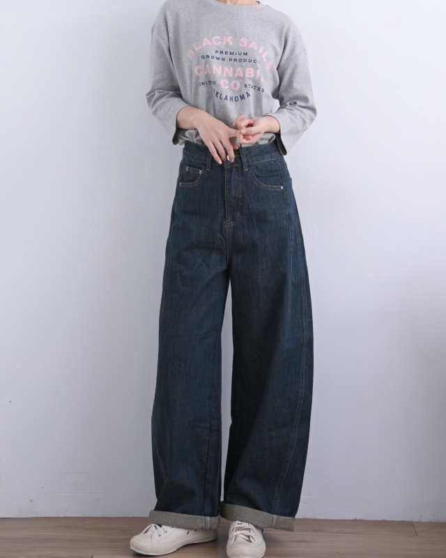 韓 附腰帶復古刷色牛仔褲 size