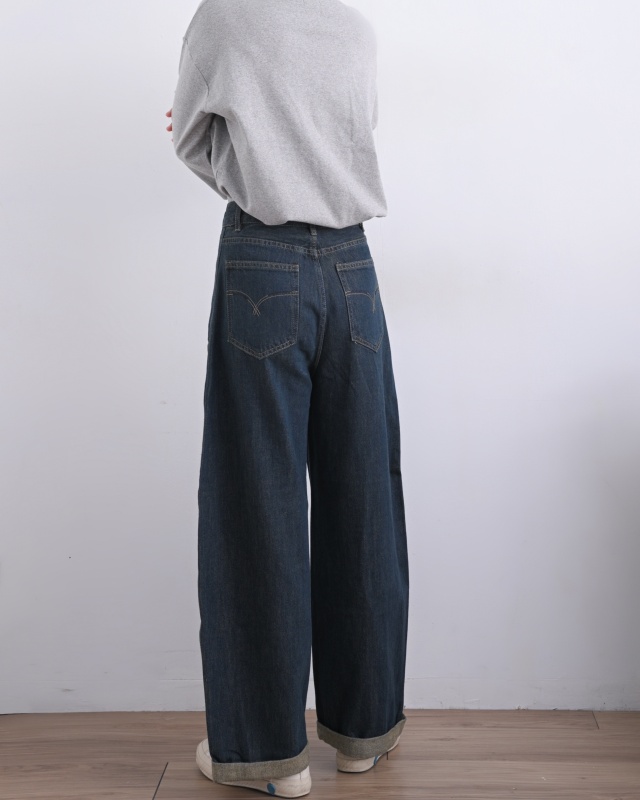 韓 附腰帶復古刷色牛仔褲 size