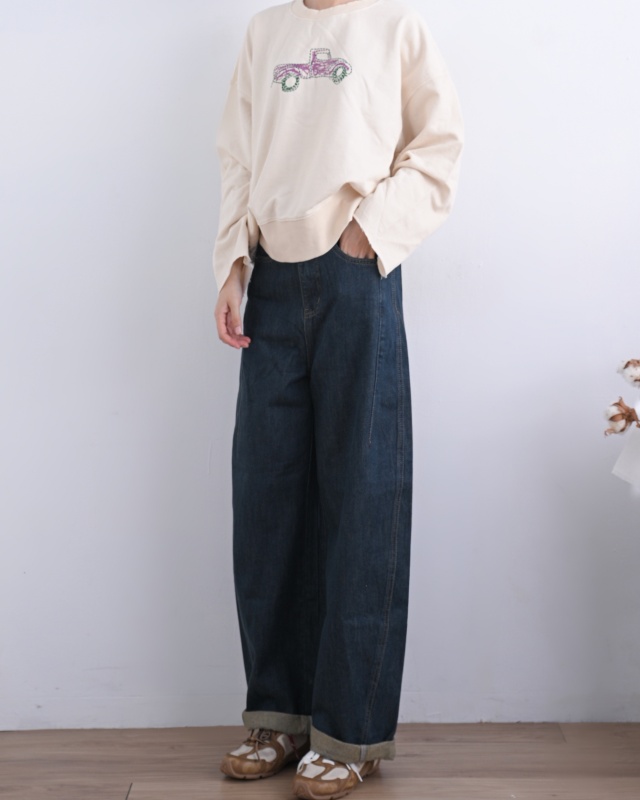 韓 附腰帶復古刷色牛仔褲 size