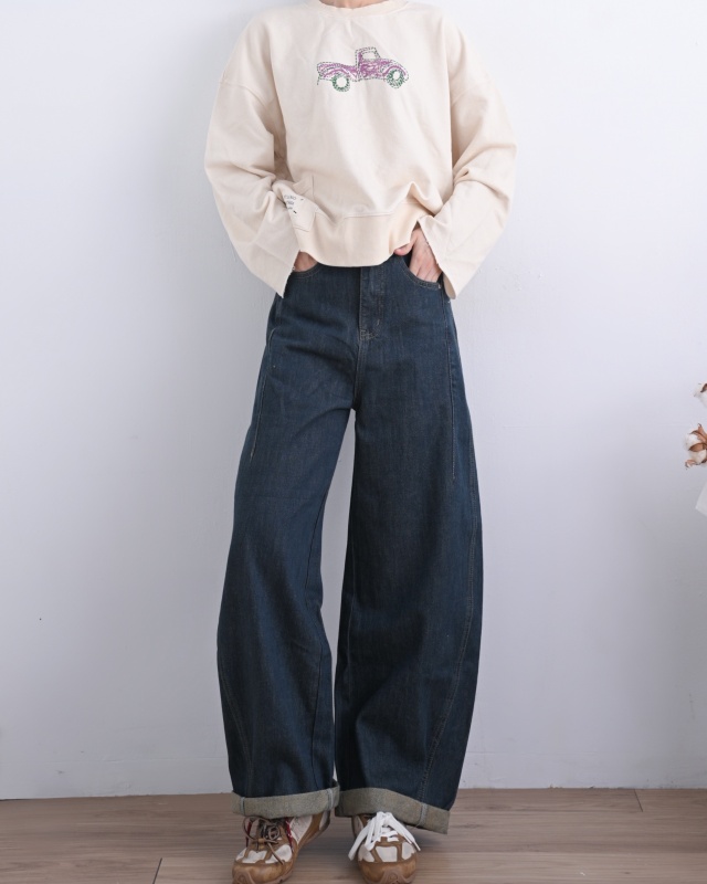 韓 附腰帶復古刷色牛仔褲 size