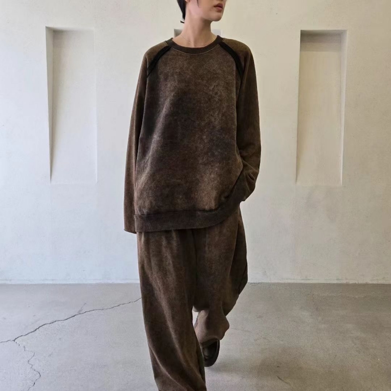 韓 仿舊刷色縮口寬褲 3色