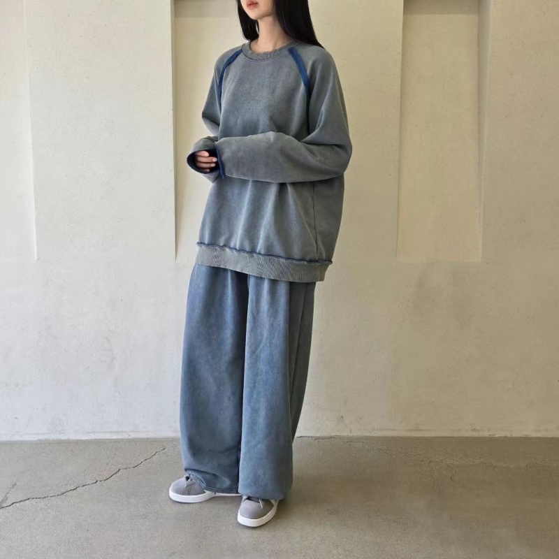 韓 仿舊刷色縮口寬褲 3色