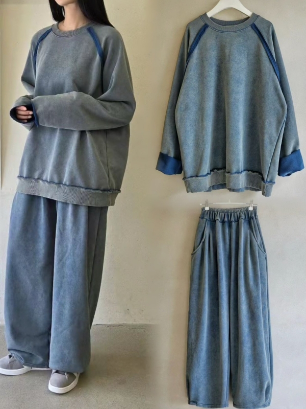 韓 仿舊刷色縮口寬褲 3色