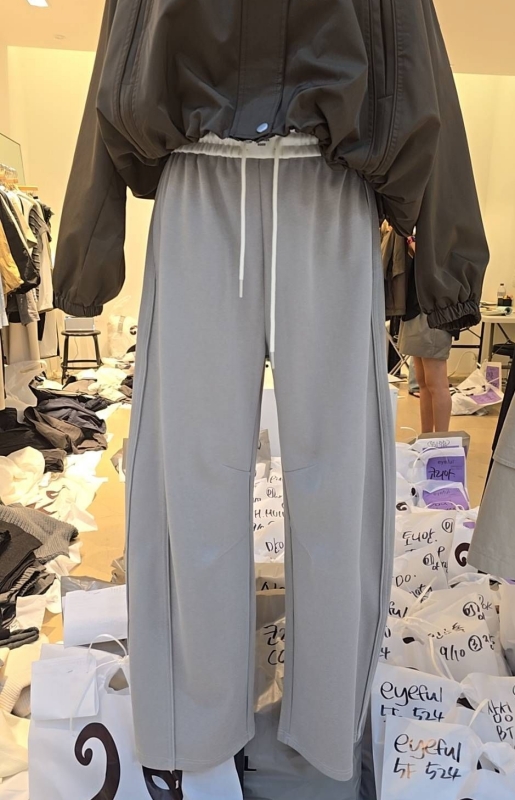 韓 斜車線綁帶休閒寬褲 2色 size