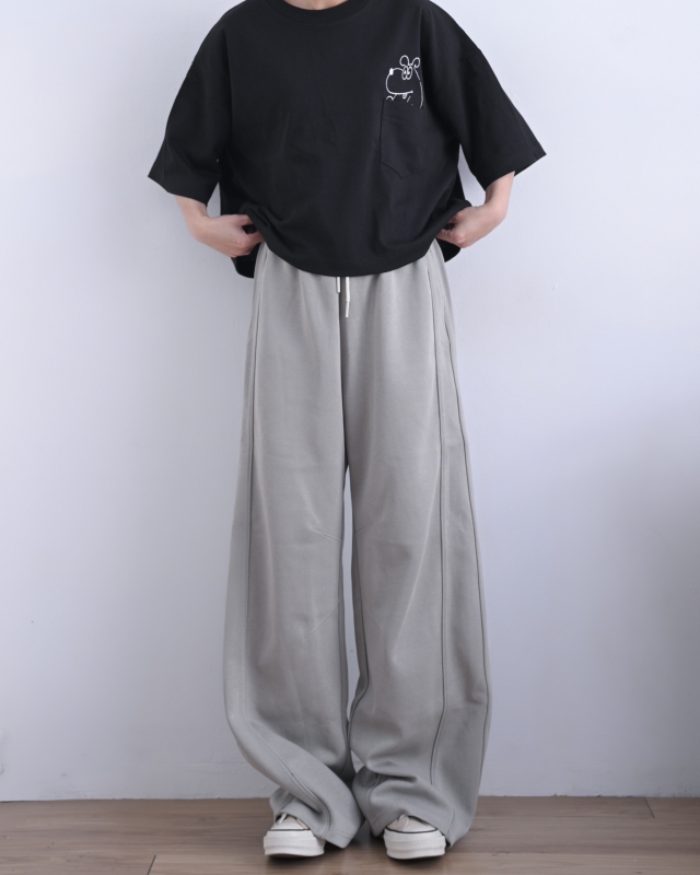 韓 斜車線綁帶休閒寬褲 2色 size