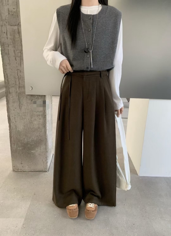 韓 前抓褶細綁帶寬褲 6色