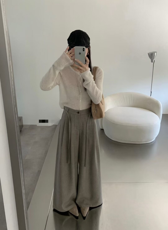 韓 前抓褶細綁帶寬褲 6色