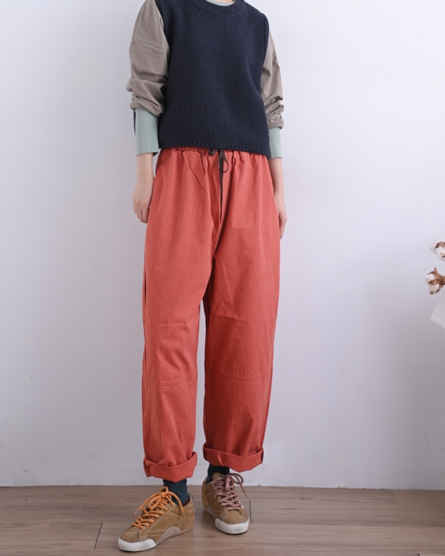 韓 配色綁帶素色小寬褲 3色 size