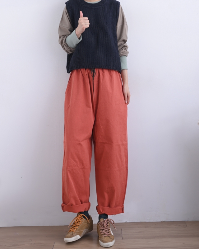 韓 配色綁帶素色小寬褲 3色 size