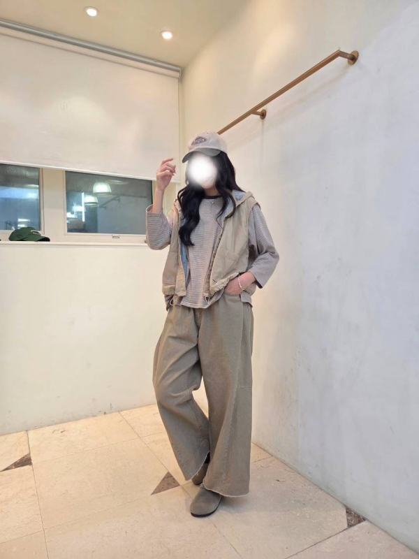 韓 腰鬆緊前打折寬褲 3色