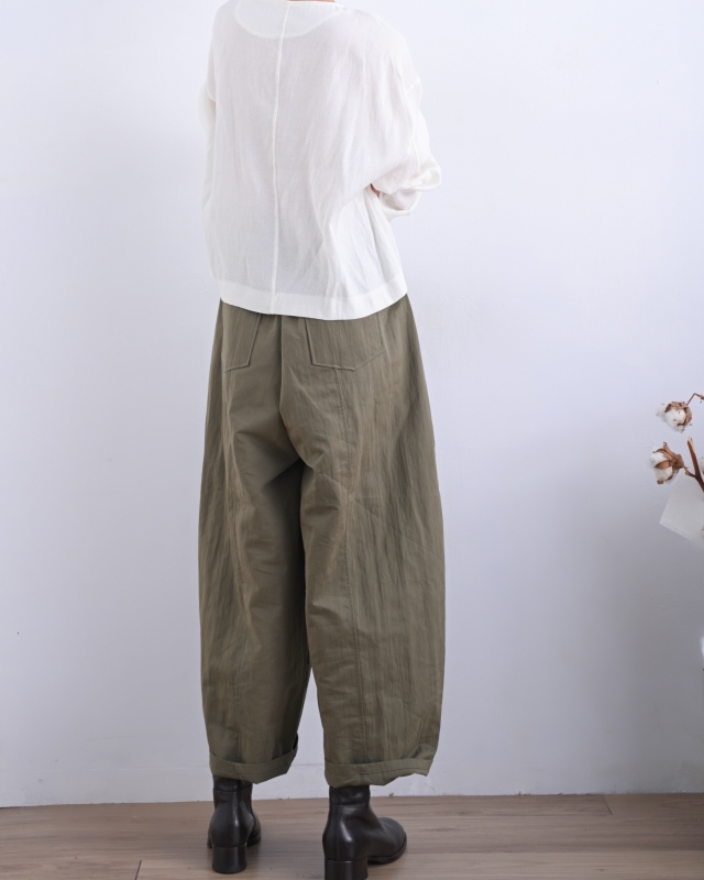 韓 腰鬆緊素色小弧寬褲 3色 size