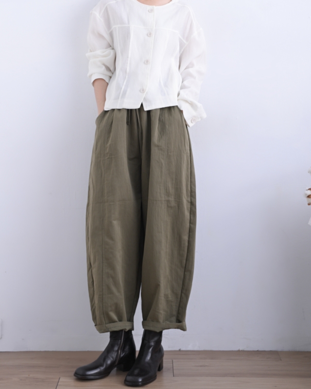 韓 腰鬆緊素色小弧寬褲 3色 size