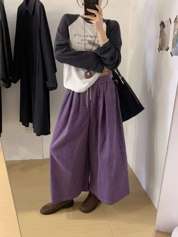 韓 條絨寬褲 8色 size