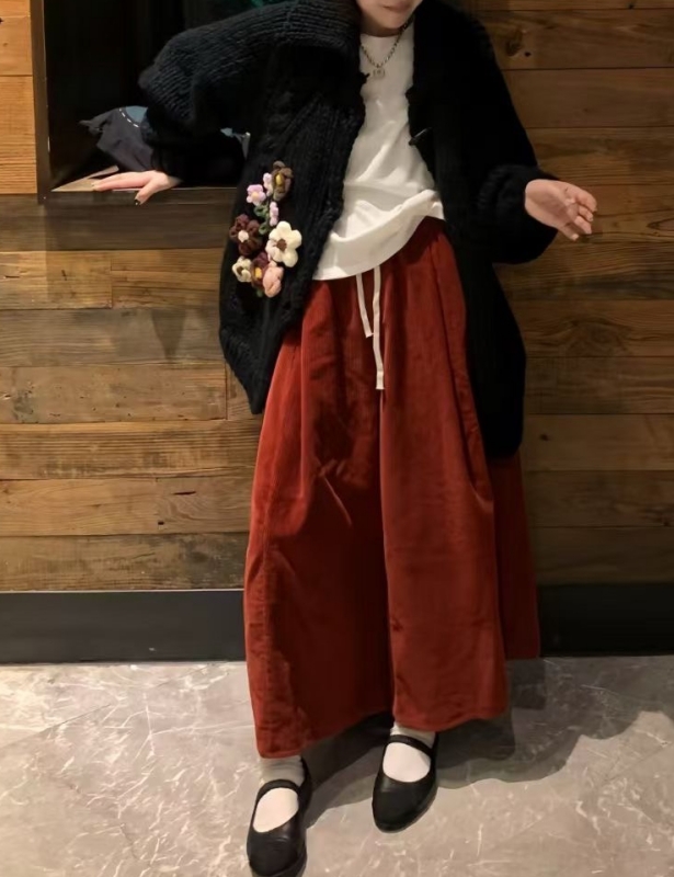 韓 條絨寬褲 8色 size