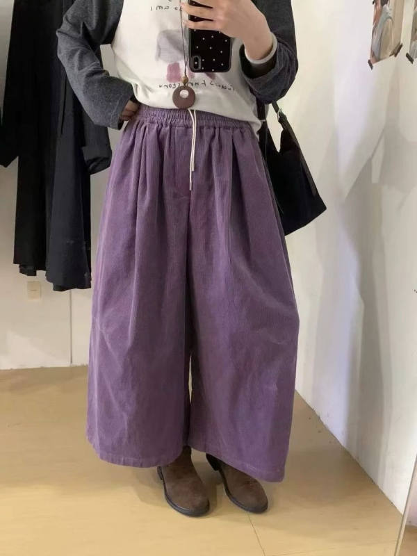 韓 條絨寬褲 8色 size