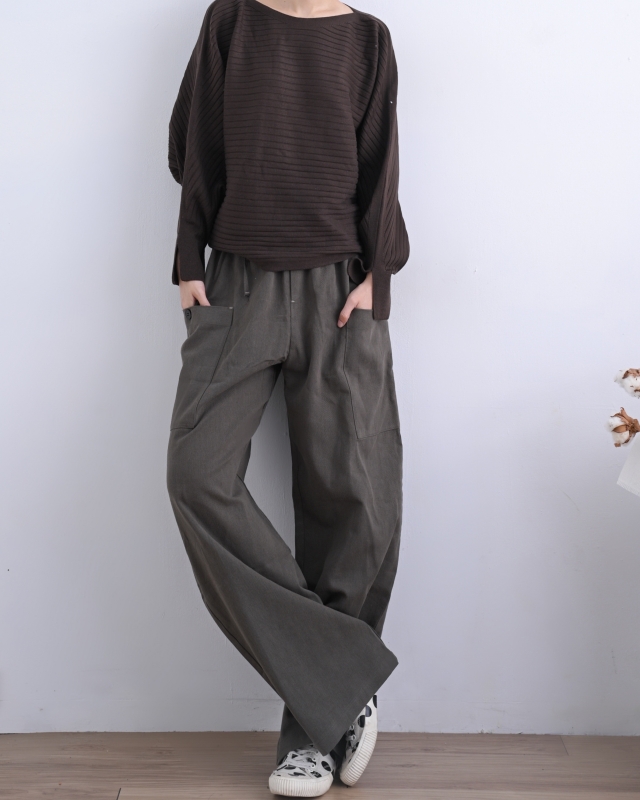 韓 側口袋腰鬆緊寬褲 3色 size