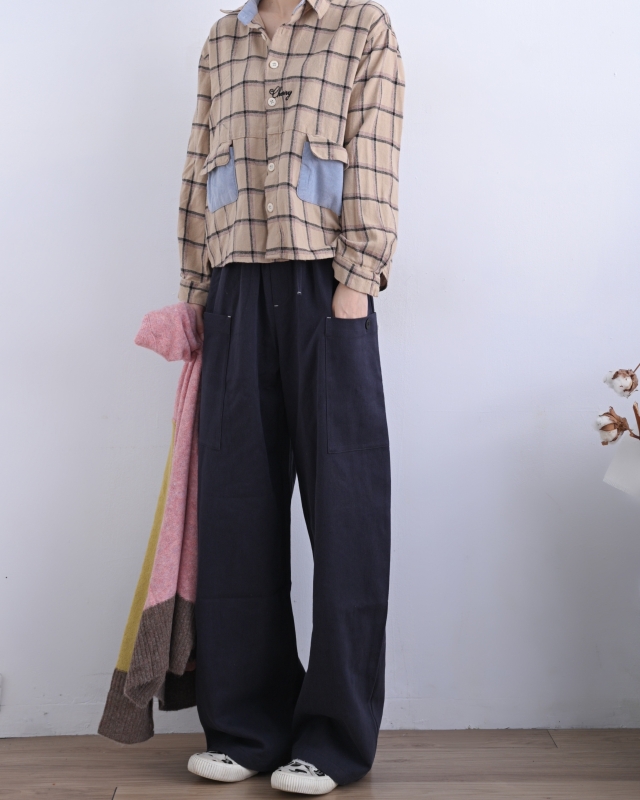 韓 側口袋腰鬆緊寬褲 3色 size