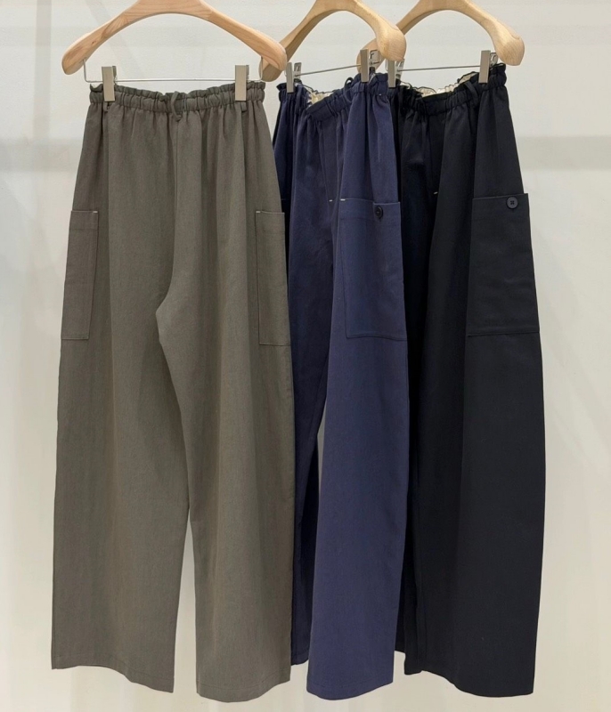 韓 側口袋腰鬆緊寬褲 3色 size