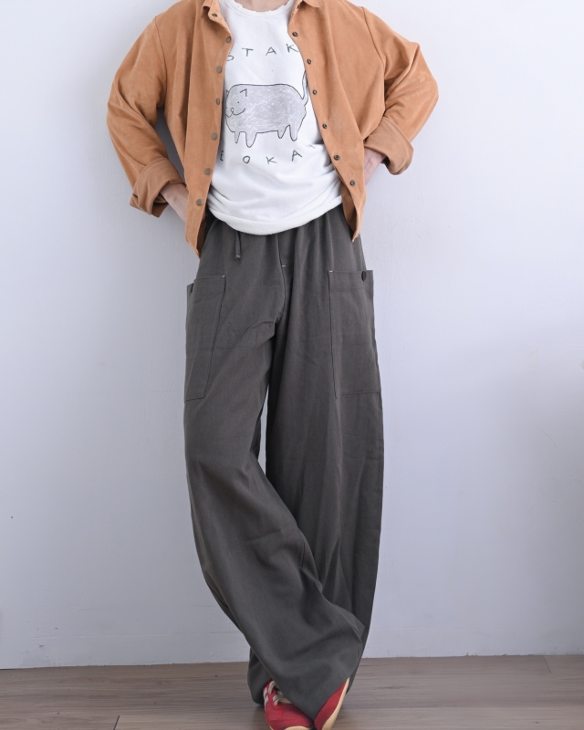 韓 側口袋腰鬆緊寬褲 3色 size