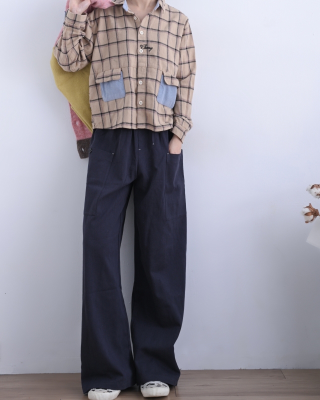 韓 側口袋腰鬆緊寬褲 3色 size