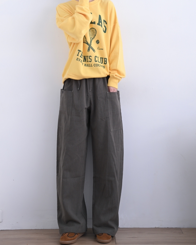 韓 側口袋腰鬆緊寬褲 3色 size