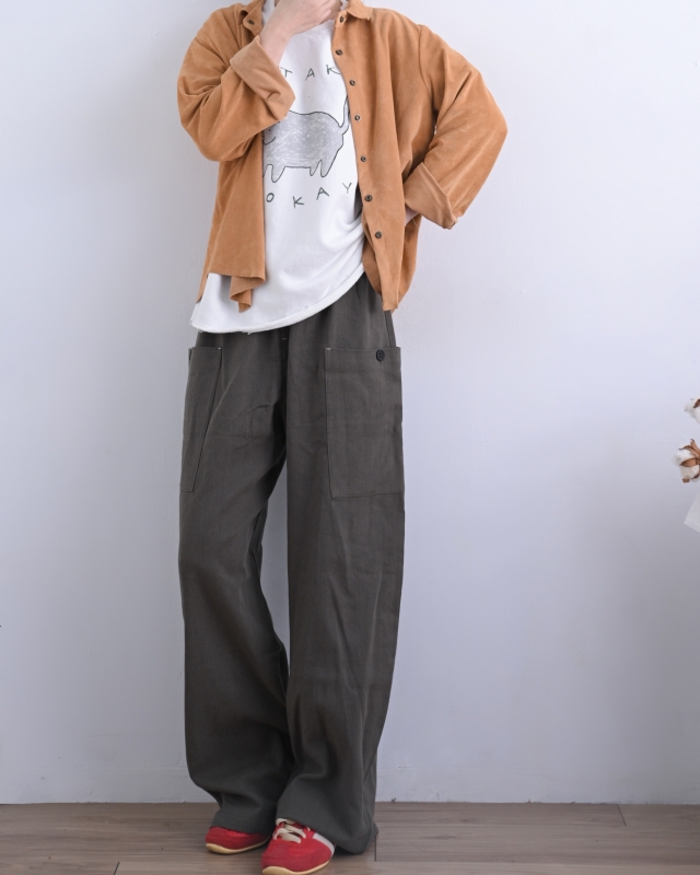 韓 側口袋腰鬆緊寬褲 3色 size