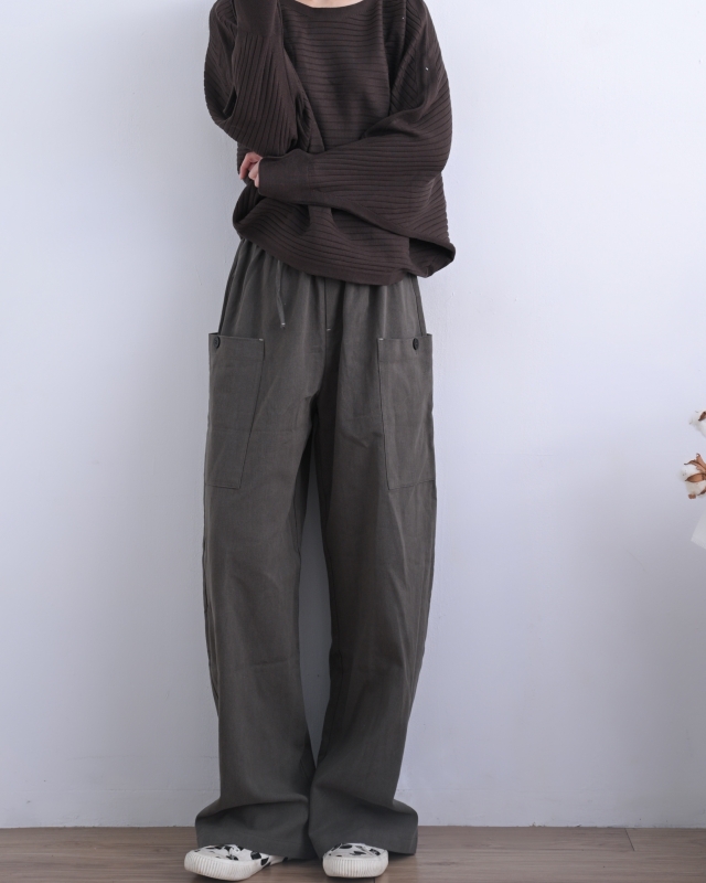 韓 側口袋腰鬆緊寬褲 3色 size