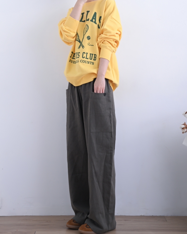 韓 側口袋腰鬆緊寬褲 3色 size