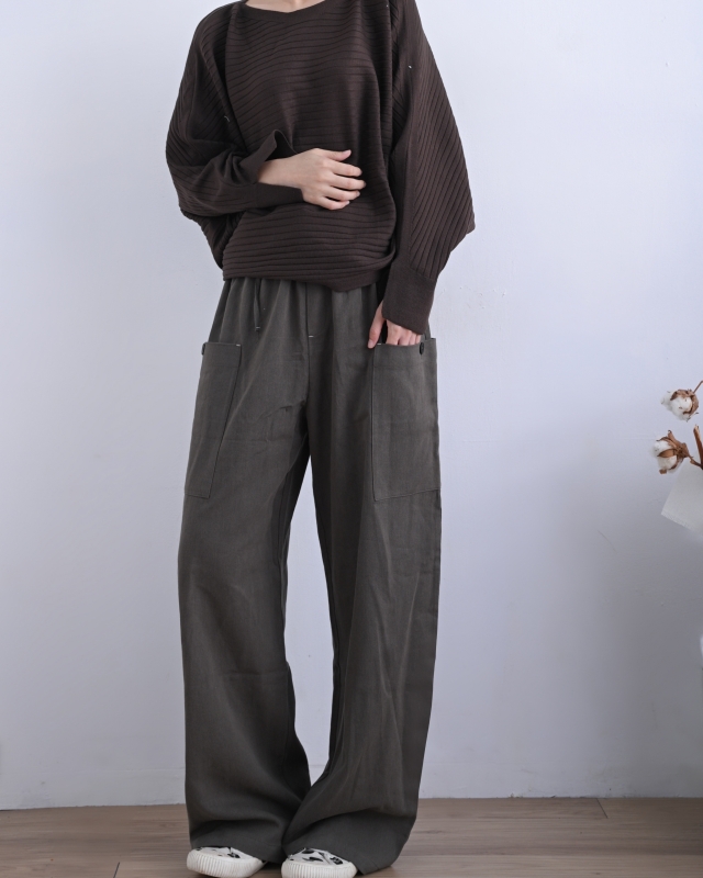 韓 側口袋腰鬆緊寬褲 3色 size