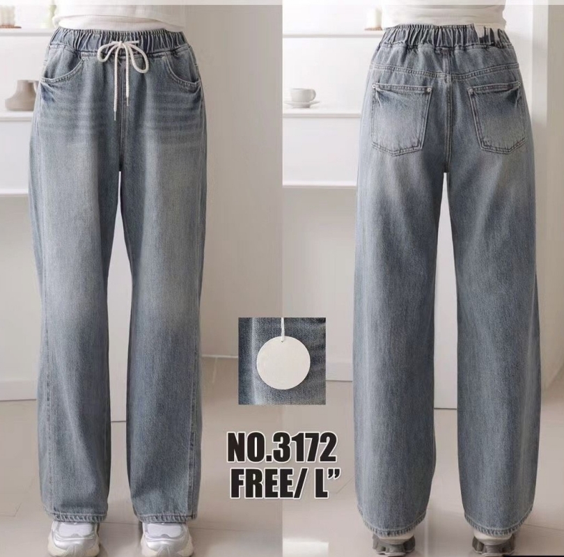 韓 綁帶刷白牛仔小寬褲