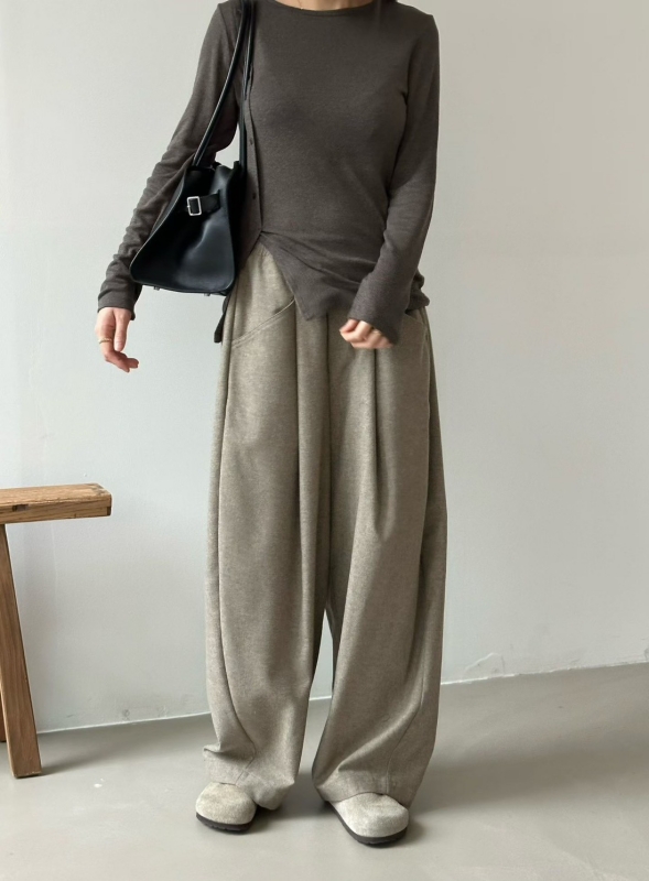 韓 前斜口袋車線寬褲 3色