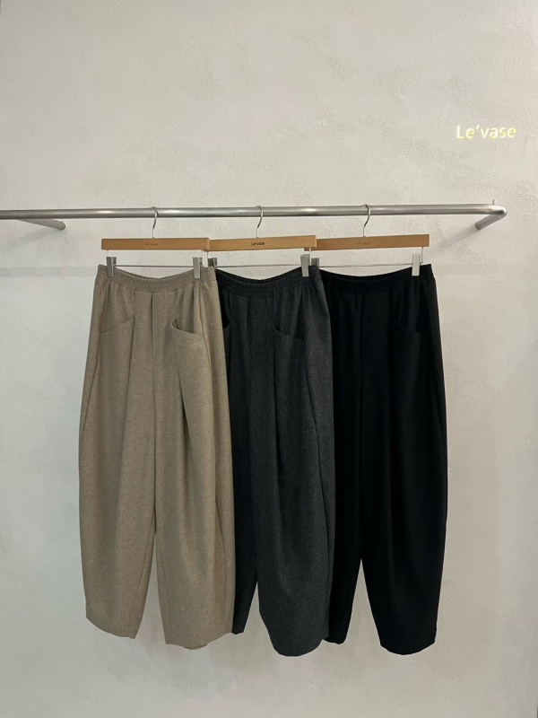 韓 前斜口袋車線寬褲 3色