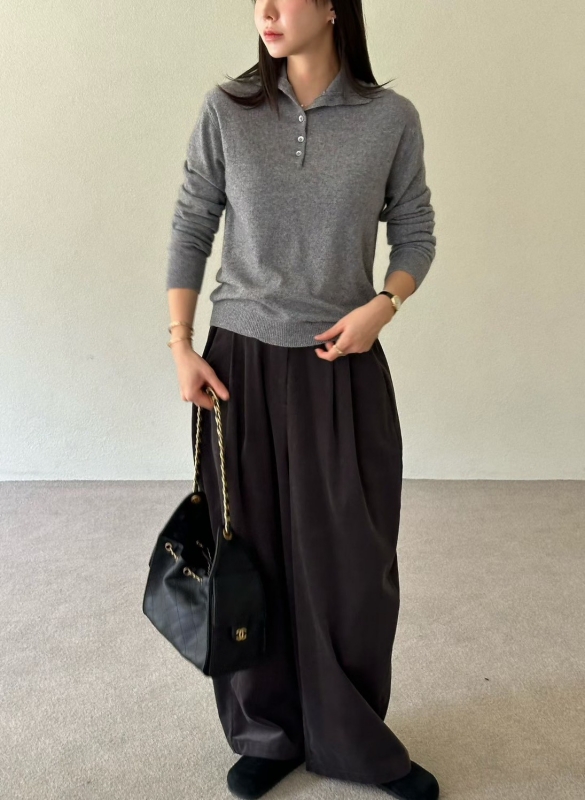 韓 前斜口袋車線寬褲 3色