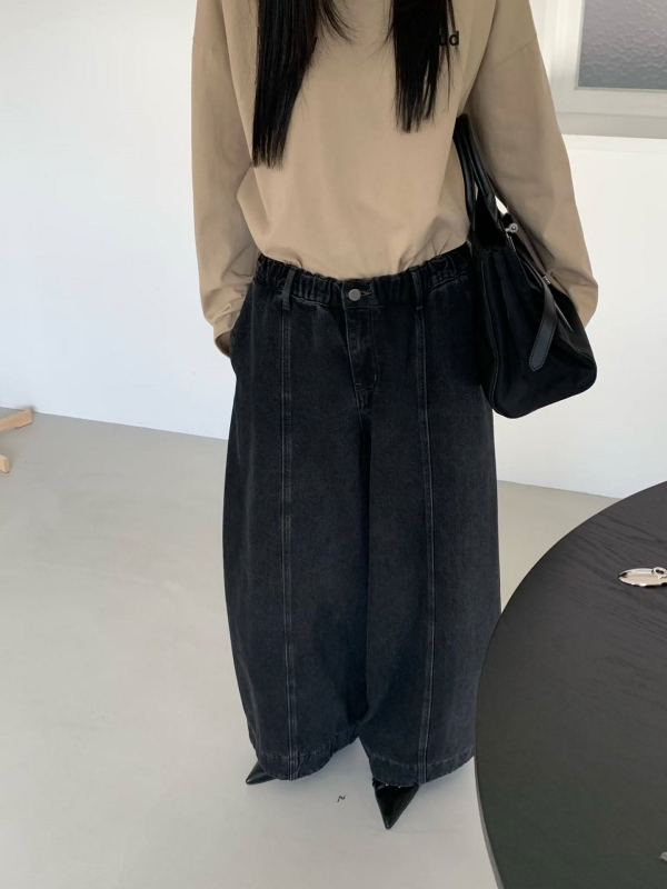 韓 車線牛仔寬褲 2色