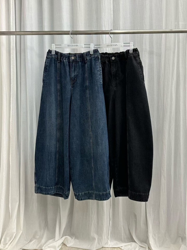 韓 車線牛仔寬褲 2色