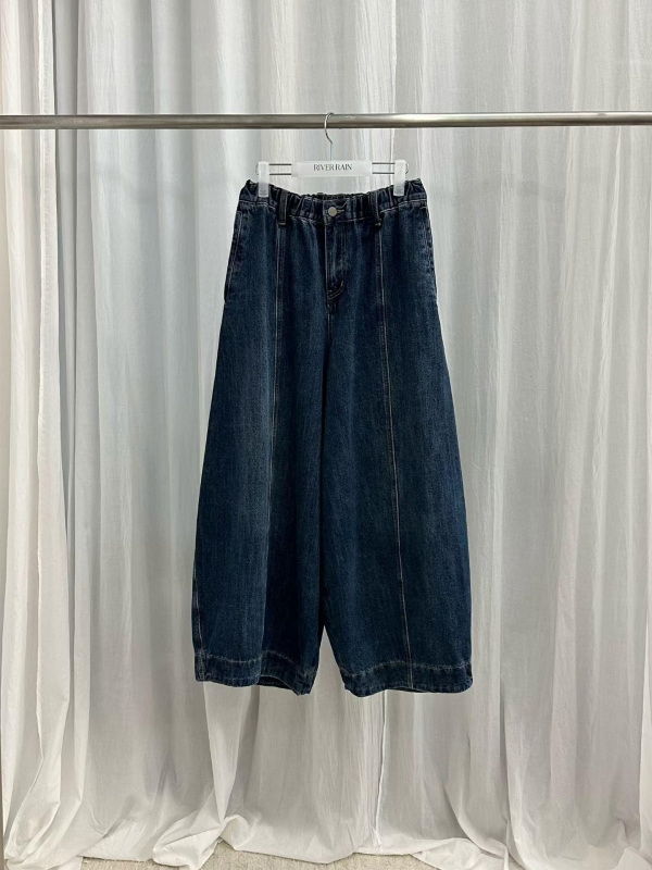 韓 車線牛仔寬褲 2色