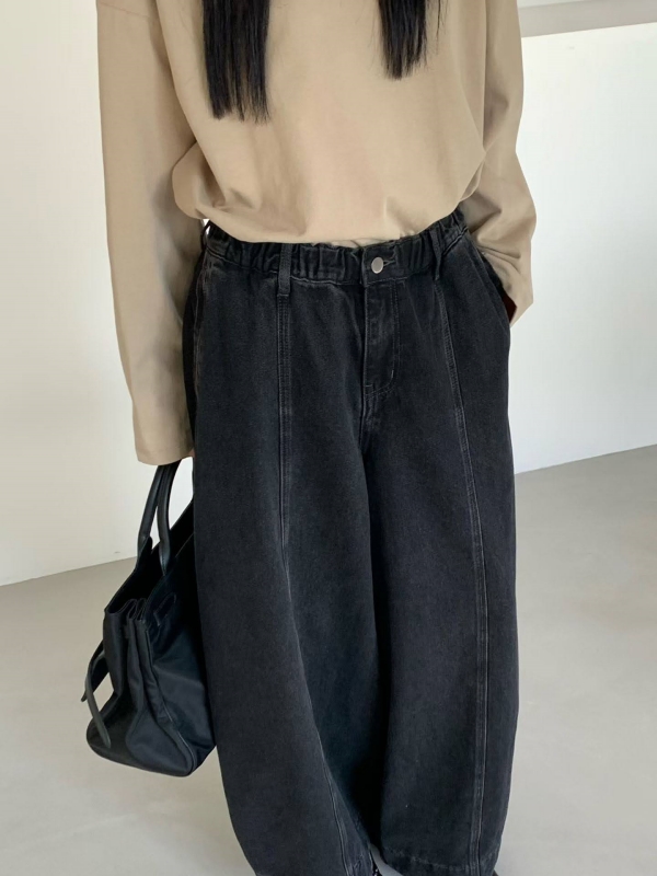 韓 車線牛仔寬褲 2色