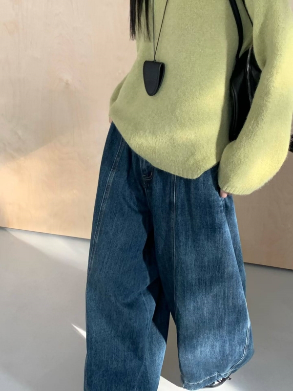 韓 車線牛仔寬褲 2色