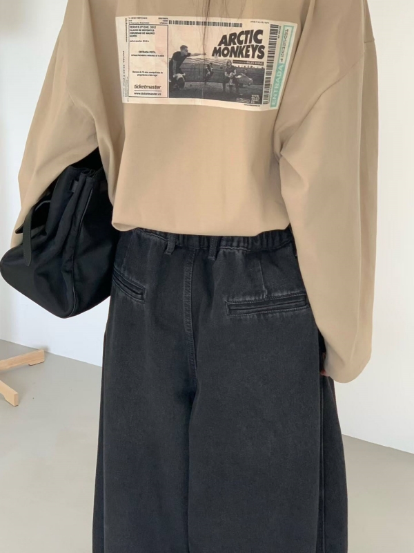 韓 車線牛仔寬褲 2色