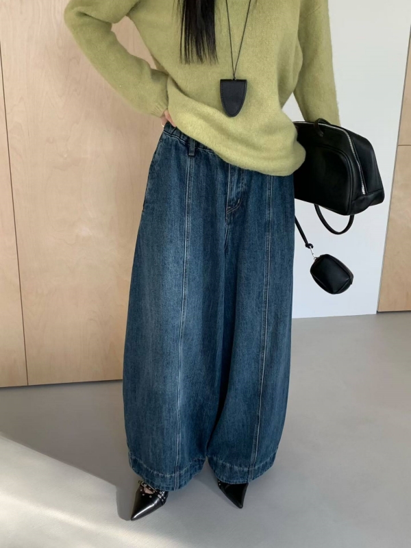 韓 車線牛仔寬褲 2色