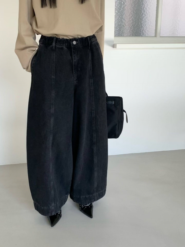 韓 車線牛仔寬褲 2色