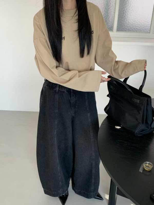 韓 車線牛仔寬褲 2色