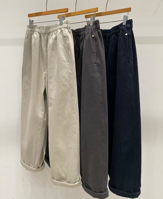韓 小圓牌素色寬褲 3色 size
