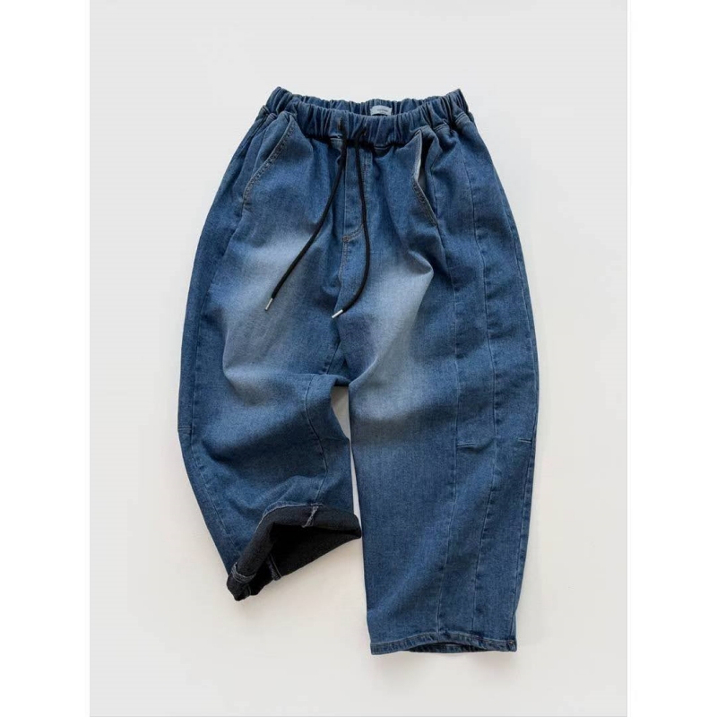 韓 綁帶刷色牛仔九分寬褲 size