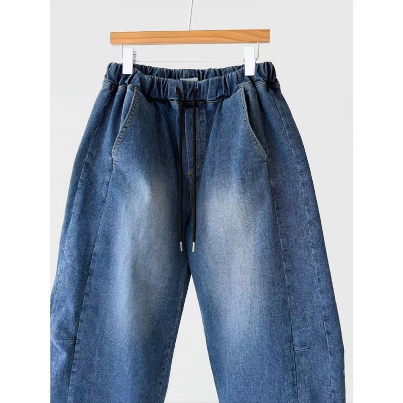 韓 綁帶刷色牛仔九分寬褲 size